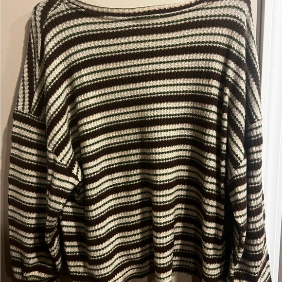 Lush super soft oversized sweater Size Large vintage look Brown white and green - Picture 6 of 6